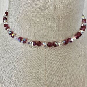 Red and clear  crystal beaded choker necklace